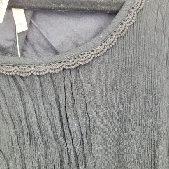 Roper Dress M Black Tiered Textured Lace Baby Doll Half Sleeve Mini Full Boho - Picture 5 of 11